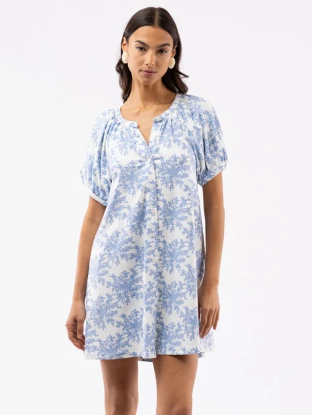 SMITH & QUINN Posie Stretch Button Front Dress Rose Bushel Blue Size XS